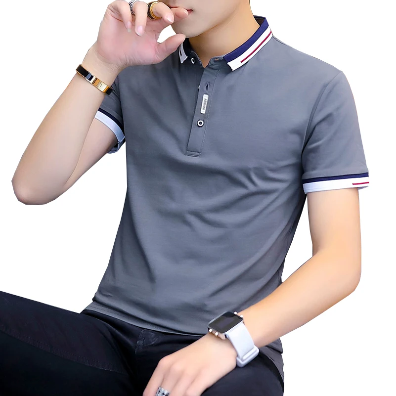 

BROWON 2020 summer casual polo shirt men short sleeve turn down collar slim fit sold color polo shirt for men plus size