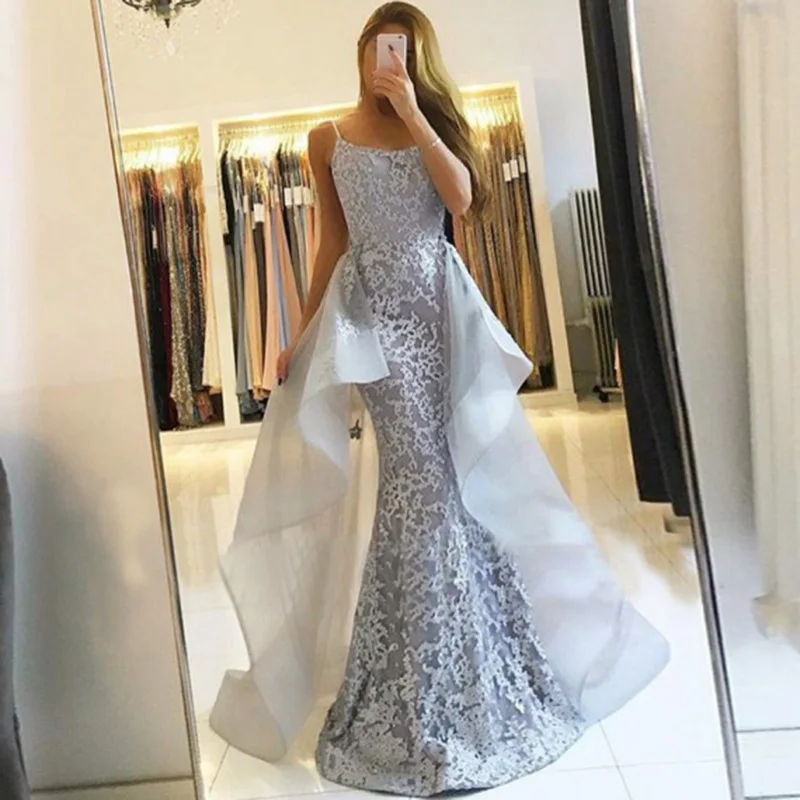 Fashion Grey Mermaid Evening Dress Sexy Spaghetti Straps Detachable Prom Dress Saudi Arabia Lace Evening Gowns Custom Made
Fashion Grey Mermaid Evening Dress Sexy Spaghetti Straps Detachable Prom Dress Saudi Arabia Lace Evening Gowns Custom Made