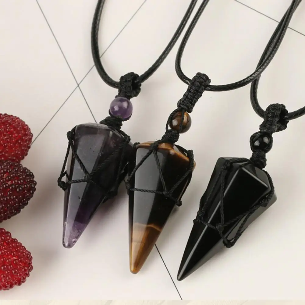 Necklace Hexagonal Prism Hand-woven Unisex Faux Crystal Black Rope Wrapped Pendant for Daily Wear
Necklace Hexagonal Prism Hand-woven Unisex Faux Crystal Black Rope Wrapped Pendant for Daily Wear