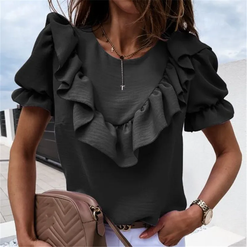 Women Summer New Ruffles Blouse Shirts Office Lady 2020 Summer Short Sleeve Blouses Women Sexy O-neck Tops Puff Sleeve Shirts
Women Summer New Ruffles Blouse Shirts Office Lady 2020 Summer Short Sleeve Blouses Women Sexy O-neck Tops Puff Sleeve Shirts