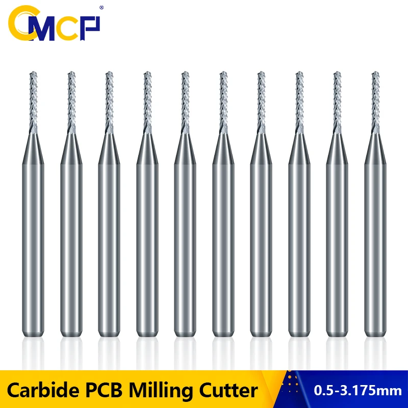 

CMCP PCB Milling Cutter Set 0.5-3.175mm Carbide Corn End Mill 3.175mm Shank CNC Machine Cutting Tool Router Bit