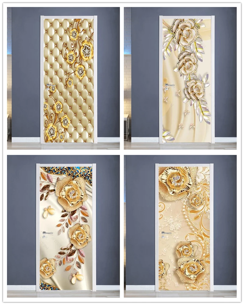 

Самоклеящаяся дверная наклейка из ПВХ, украшения, цветы, Современный домашний декор, дверная оболочка, настенная наклейка, фотообои, постер