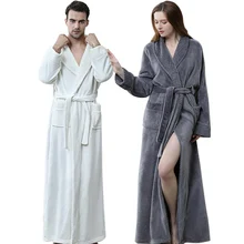 2021 Custom Nightgown Winter Polar Fleece Thicken Hooded Couple Long Sleeve V-neck Tunic Pajamas