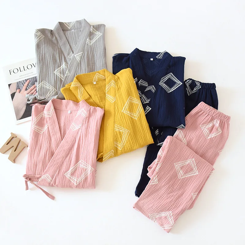 Couple's Summer Thin Kimono Pajamas Cotton Double-Layer Gauze Pijama Mujer Men's and Women's Two Piece Pyjamas Home Sleepwear
Couple's Summer Thin Kimono Pajamas Cotton Double-Layer Gauze Pijama Mujer Men's and Women's Two Piece Pyjamas Home Sleepwear