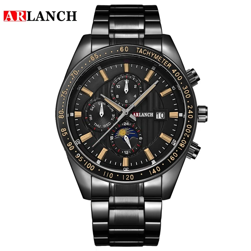 Fashion Brand ARLANCH Men's Watches Sports Quartz Wristwatch Waterproof Steel Watch for Man Relogio Masculino Male Clock | Наручные