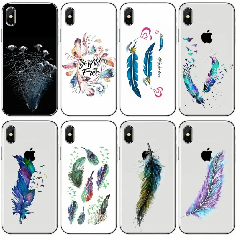 Красивый чехол с перьями мягкий силиконовый из ТПУ для телефона iPhone 5 5S SE 6 6plus 7 8 plus