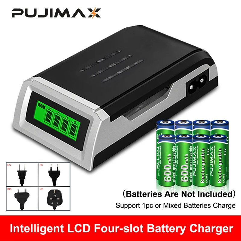 PUJIMAX LCD 002 ЖК дисплей с 4 слотами интеллектуальное зарядное устройство для AA/AAA NiCd
