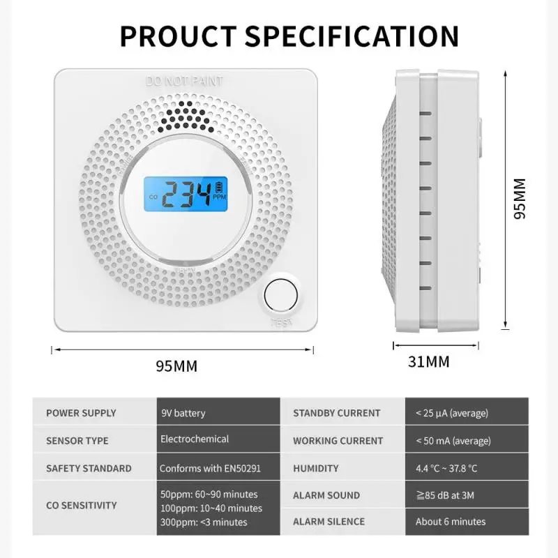 Home Security 85dB Warning High Sensitive LCD Digital Display CO Monoxide Detector Gas Sensor Carbon Monoxide Poisoning Alarm
Home Security 85dB Warning High Sensitive LCD Digital Display CO Monoxide Detector Gas Sensor Carbon Monoxide Poisoning Alarm