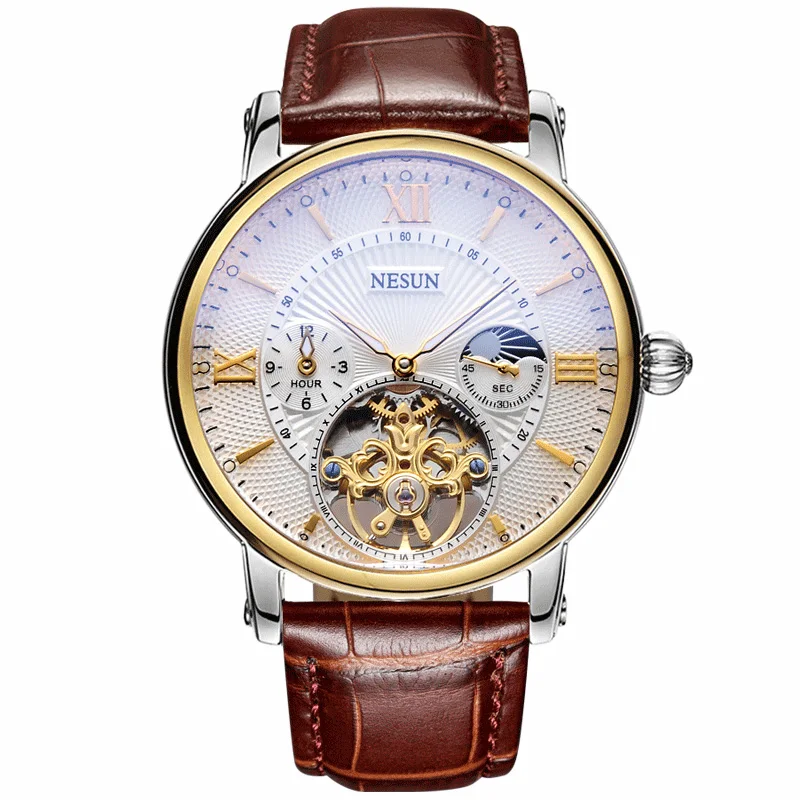 

Nesun Original Luxury Brand Men Tourbillon Automatic Mechanical Watch Fashion Sports Leather Watch Switzerland Relogio Masculino