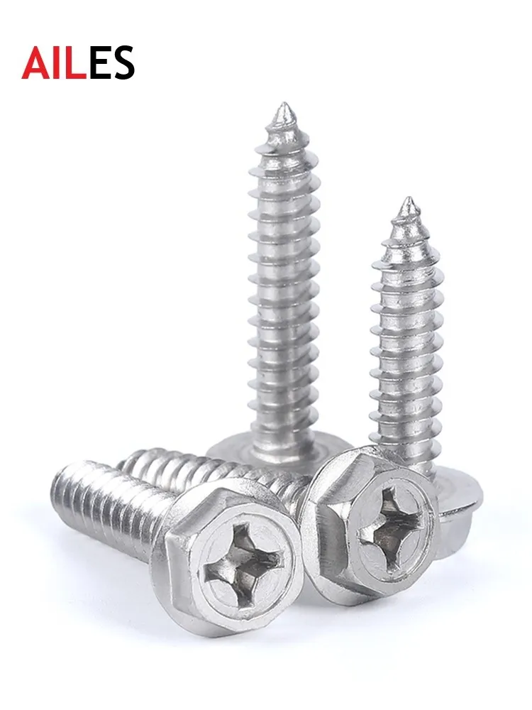 

M3 M4 304 Stainless Steel Phillips External Hex Flange Self Tapping Wood Screws With Pad Washer Cross Recessed Hexagon Head