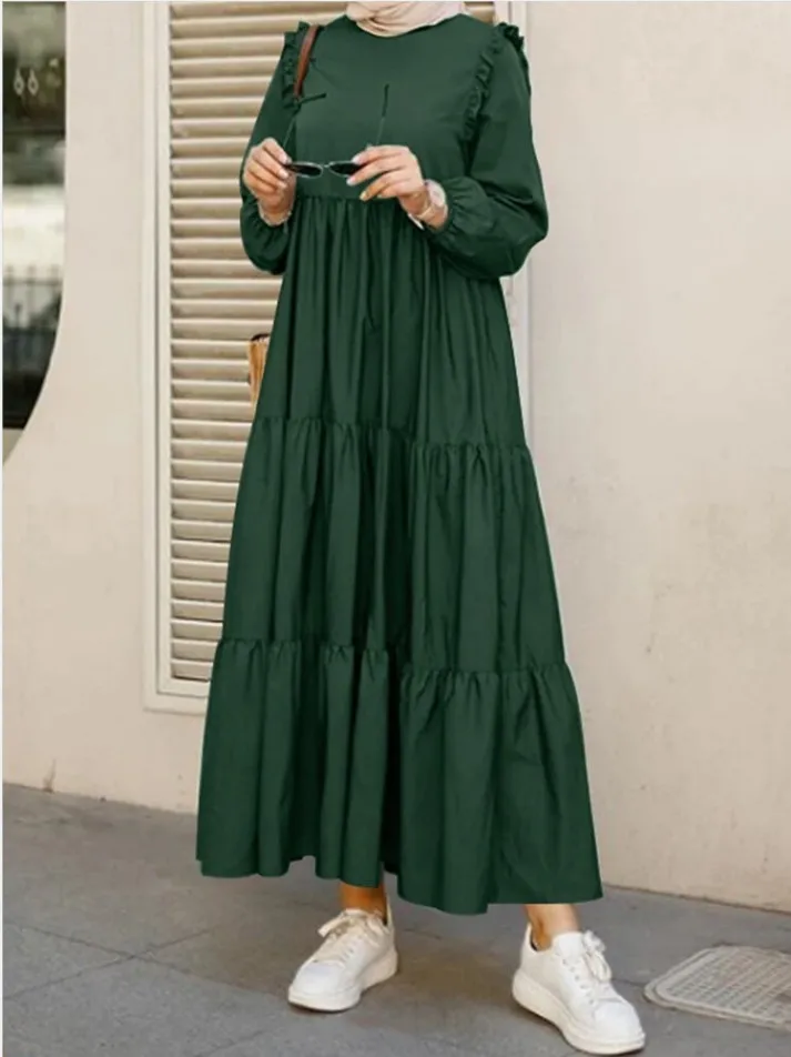 Pure color plus size dress Muslim new style ruffled sleeve robe pleated hem round neck long women's large swing dress
Pure color plus size dress Muslim new style ruffled sleeve robe pleated hem round neck long women's large swing dress