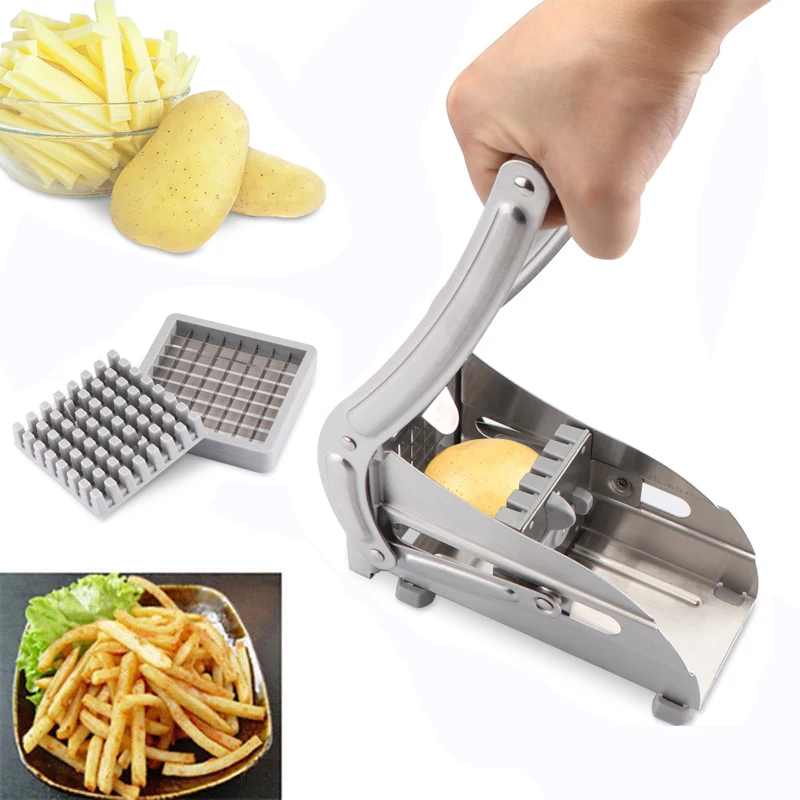 

French Fries Cutters Potato Chips Strip Cutting Machine Maker Slicer Chopper Dicer Stainless Steel W/ 2 Blades Kitchen Gadgets