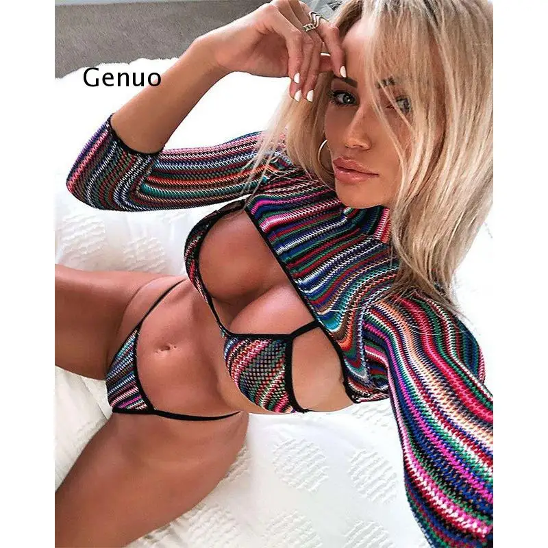 High Neck Bikini Set Long Sleeves Swimsuit Women Stripe 3 Piece Set Triangle Swimwear Female Low Waist Bathing Suit Sexy Biquini
High Neck Bikini Set Long Sleeves Swimsuit Women Stripe 3 Piece Set Triangle Swimwear Female Low Waist Bathing Suit Sexy Biquini