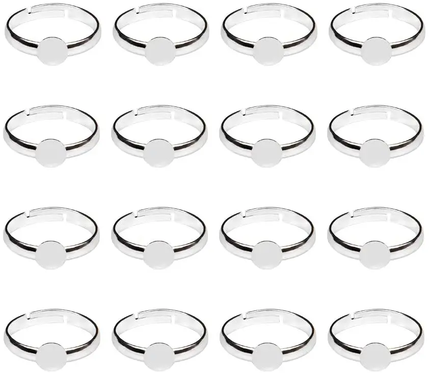 100Pcs Brass Pad Ring Bases, Adjustable, Silver Color, Size: Ring: about 17mm in inner diameter, Tray: about 6mm in diameter
100Pcs Brass Pad Ring Bases, Adjustable, Silver Color, Size: Ring: about 17mm in inner diameter, Tray: about 6mm in diameter