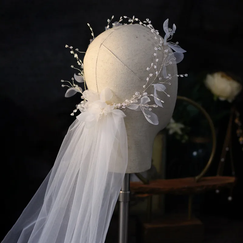 

Super Xiansen Series Photo Bridal Wreath Elbow Long Veil Wedding Dress Accessories Studio Location With Makeup Headdress