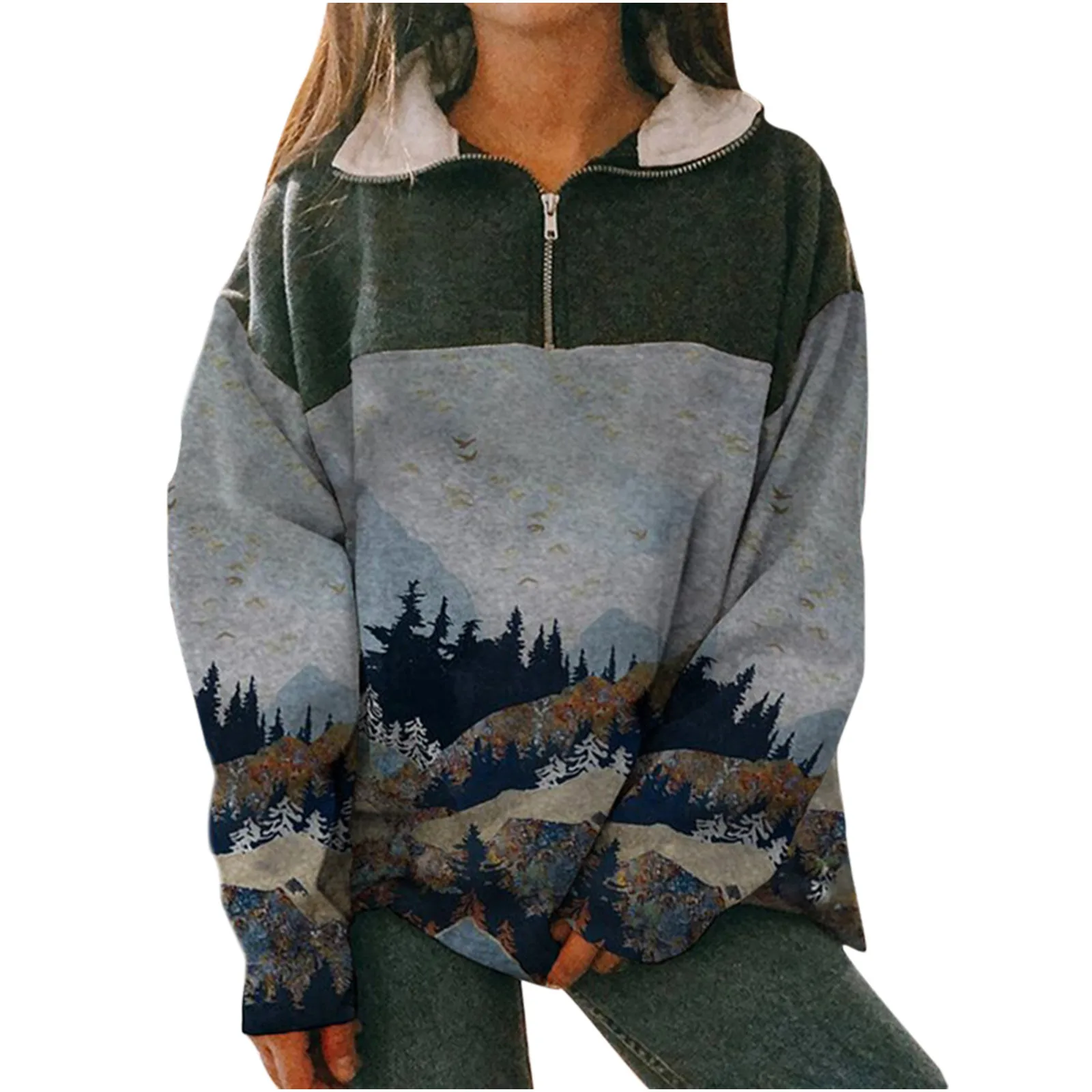 Patchwork Mountain Print Sweatshirt Fashion Women Half Zipper Hoodies Long Sleeve Pullover Top Sudaderas Para Mujer harajuku
Patchwork Mountain Print Sweatshirt Fashion Women Half Zipper Hoodies Long Sleeve Pullover Top Sudaderas Para Mujer harajuku