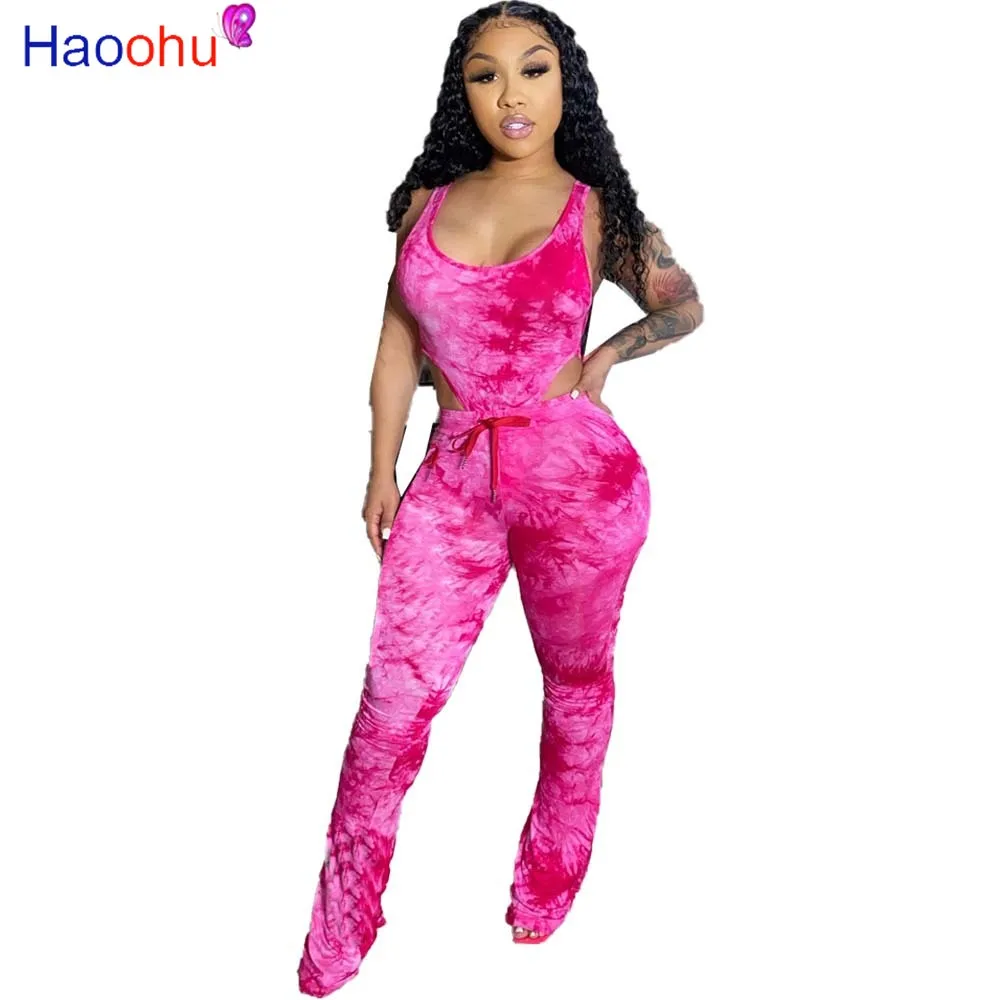 HAOOHU Tie Dye Print Women Two Piece Set Sleeveless Bodysuit Stacked Bell Bottom Pants Suit Sexy Tracksuit Matching Set Outfits
HAOOHU Tie Dye Print Women Two Piece Set Sleeveless Bodysuit Stacked Bell Bottom Pants Suit Sexy Tracksuit Matching Set Outfits
