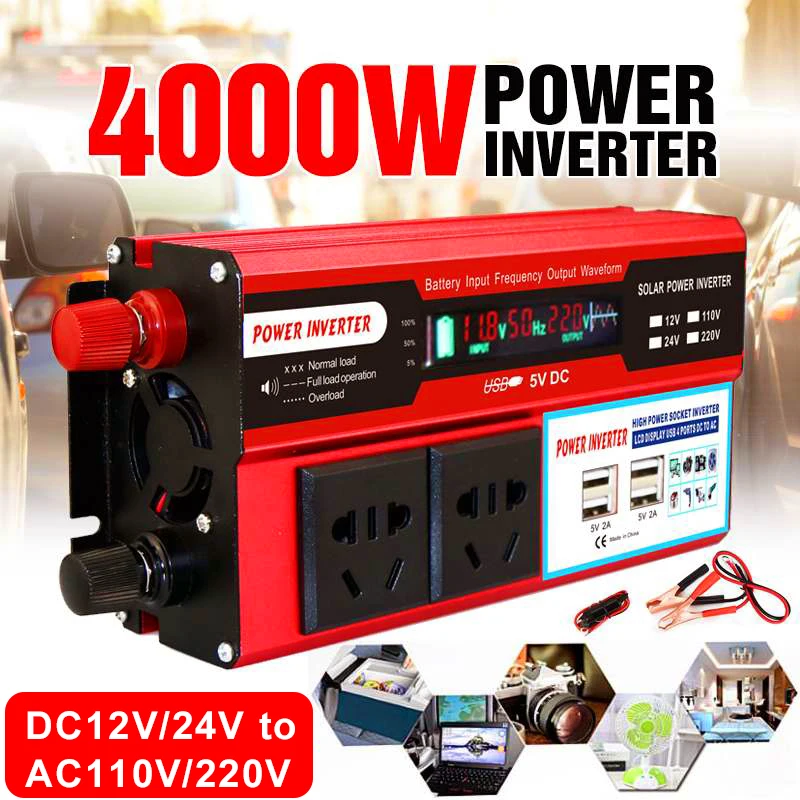 2000W 3000W 4000W Solar Power Inverter DC 12V To AC 220V Car Board Inverter Modified Sine Wave 4 USB Charger Household Converter
2000W 3000W 4000W Solar Power Inverter DC 12V To AC 220V Car Board Inverter Modified Sine Wave 4 USB Charger Household Converter