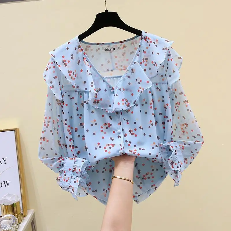 2021 Spring Autumn New Women Korean Fashion V-neck Ruffle Chiffon Shirt Long-sleeve Single-breasted Polka-dot Blouse Blusa Y732
2021 Spring Autumn New Women Korean Fashion V-neck Ruffle Chiffon Shirt Long-sleeve Single-breasted Polka-dot Blouse Blusa Y732