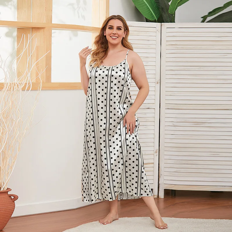 Large size new dress with a halter in color, imitation silk MIDI skirt, white polka-dot sleeveless dress with loose waist
Large size new dress with a halter in color, imitation silk MIDI skirt, white polka-dot sleeveless dress with loose waist