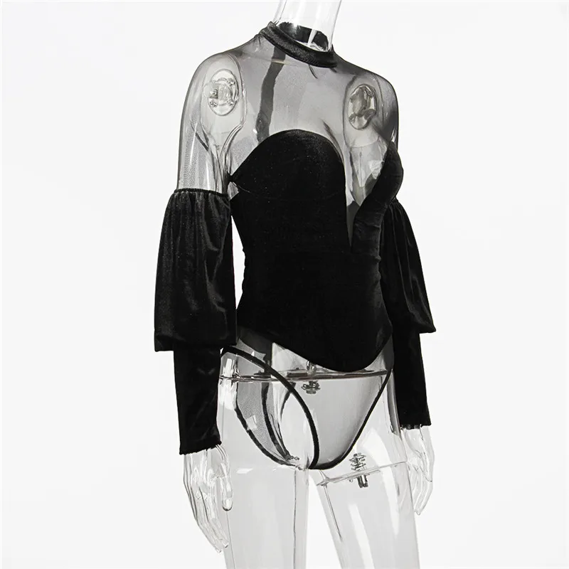 ISAROSE 2021 Sexy Skinny Rompers for Women Mesh Velvet Fashion Bodysuit Long Lantern Sleeve Deep V O Neck Back Zipper Black Tops
ISAROSE 2021 Sexy Skinny Rompers for Women Mesh Velvet Fashion Bodysuit Long Lantern Sleeve Deep V O Neck Back Zipper Black Tops