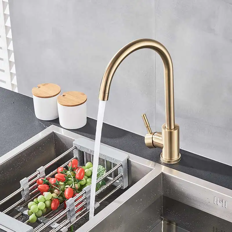 Brushed Gold kitchen Faucets 360 Rotation Kitchen Faucet Stainless Steel Lead Free Bathroom Sink Single Handle Mixer Tap | Обустройство