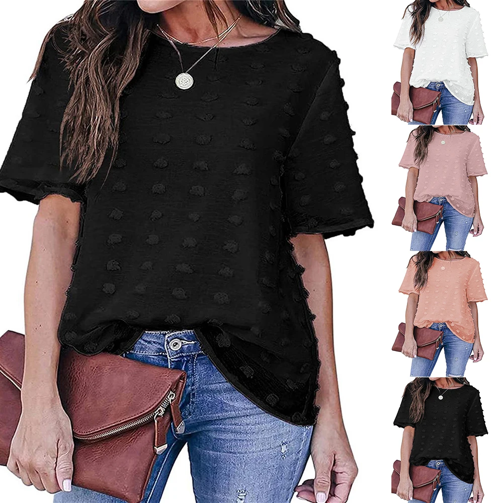 Womens Jacquard Solid Color Tees Harrjuku Short Sleeve Crew Neck Chiffon Summer Casual Tops Female T-shirt Plus Size
Womens Jacquard Solid Color Tees Harrjuku Short Sleeve Crew Neck Chiffon Summer Casual Tops Female T-shirt Plus Size