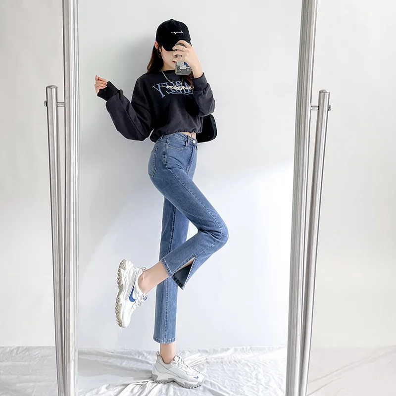 Джинсы женские прямые с дымчатым разрезом, укороченные свободные штаны с завышенной талией, модные
Джинсы женские прямые с дымчатым разрезом, укороченные свободные штаны с завышенной талией, модные