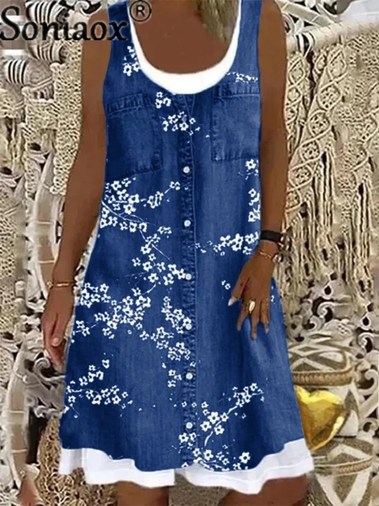 4XL Plus Size Women Floral Print Dress Summer Casual Fake Two Piece 3D Digital Printing Sundress Women's O-Neck Robe Dress Femme
4XL Plus Size Women Floral Print Dress Summer Casual Fake Two Piece 3D Digital Printing Sundress Women's O-Neck Robe Dress Femme