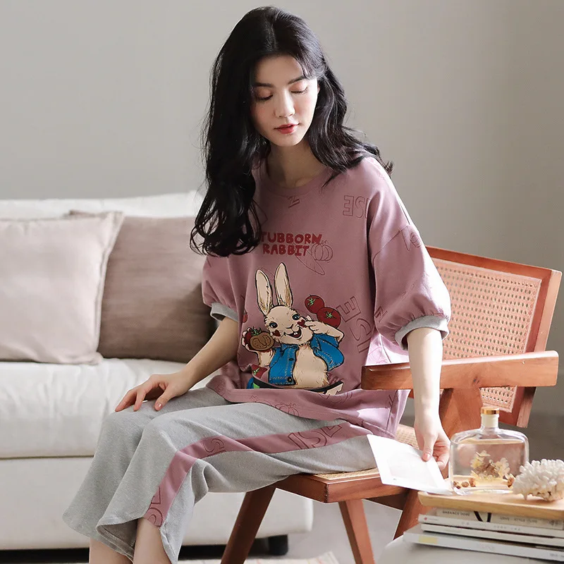 Pajamas Women's Summer Cotton Cartoon Cute Short Sleeve Pants Casual Suit Can Be Worn Outside Home Clothes Korean Version Loose
Pajamas Women's Summer Cotton Cartoon Cute Short Sleeve Pants Casual Suit Can Be Worn Outside Home Clothes Korean Version Loose