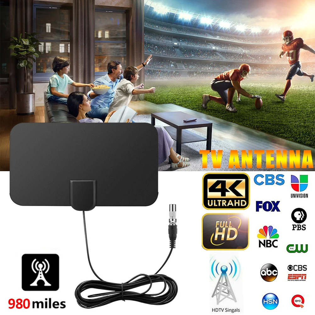 

ТВ DTV Box 4K HD 25DB с высоким коэффициентом усиления цифровая ТВ антенна 980 миль усилитель активная комнатная антенна HD плоский дизайн Fox DVB T2 ТВ ан...