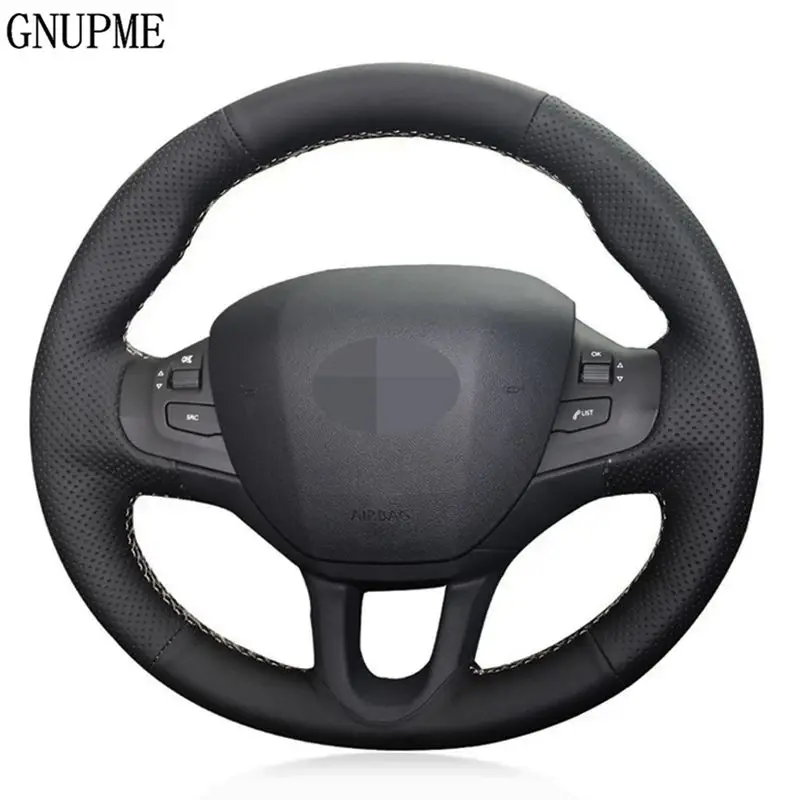 

DIY Hand-Stitched Soft Black Genuine Leather Car Steering Wheel Cover For Peugeot 208 2011-2019 2008 2013-2019 308S 2015