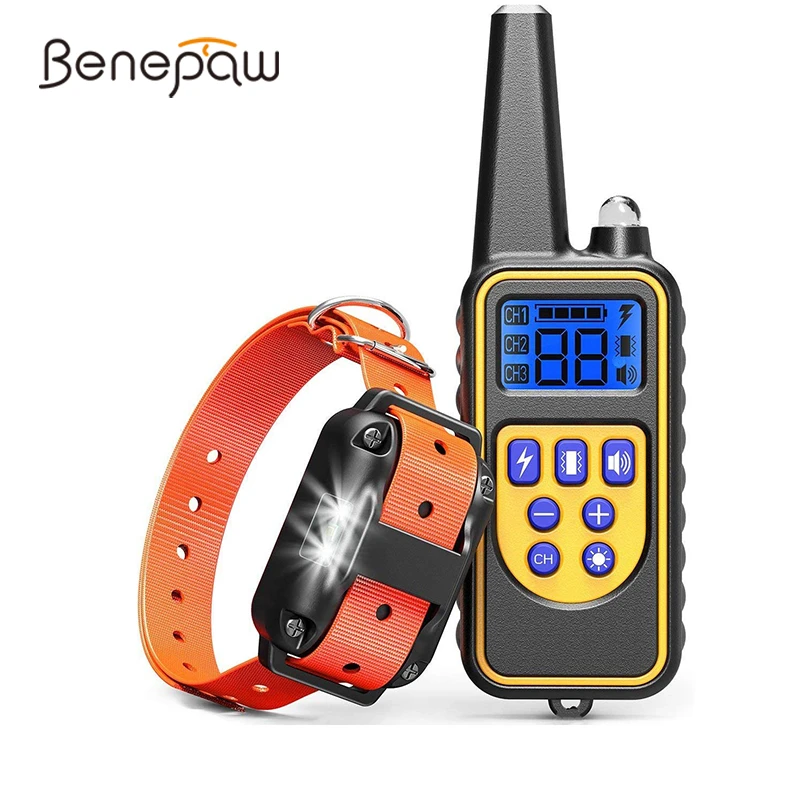 

Benepaw Electronic Remote Dog Training Collar LED Light Waterproof Rechargeable Safe Dog Collar Shock Beeper Up To 800m Range