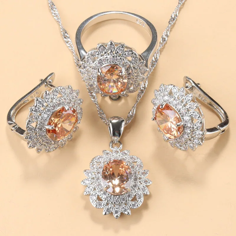 Elegant Women Vintage Accessories 925 Sterling Silver Big Jewelry Sets Champagne Stone Clip Earrings And Necklace Bridal Sets
Elegant Women Vintage Accessories 925 Sterling Silver Big Jewelry Sets Champagne Stone Clip Earrings And Necklace Bridal Sets