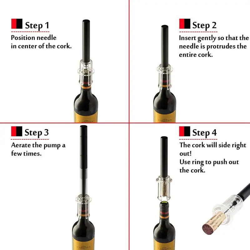 4 Pcs Wine Opener Set, Air Pressure Pump Bottle Opener Gift Box Includes Wine Opener Kit Vacuum Stopper and Wine Pourer Tool
4 Pcs Wine Opener Set, Air Pressure Pump Bottle Opener Gift Box Includes Wine Opener Kit Vacuum Stopper and Wine Pourer Tool