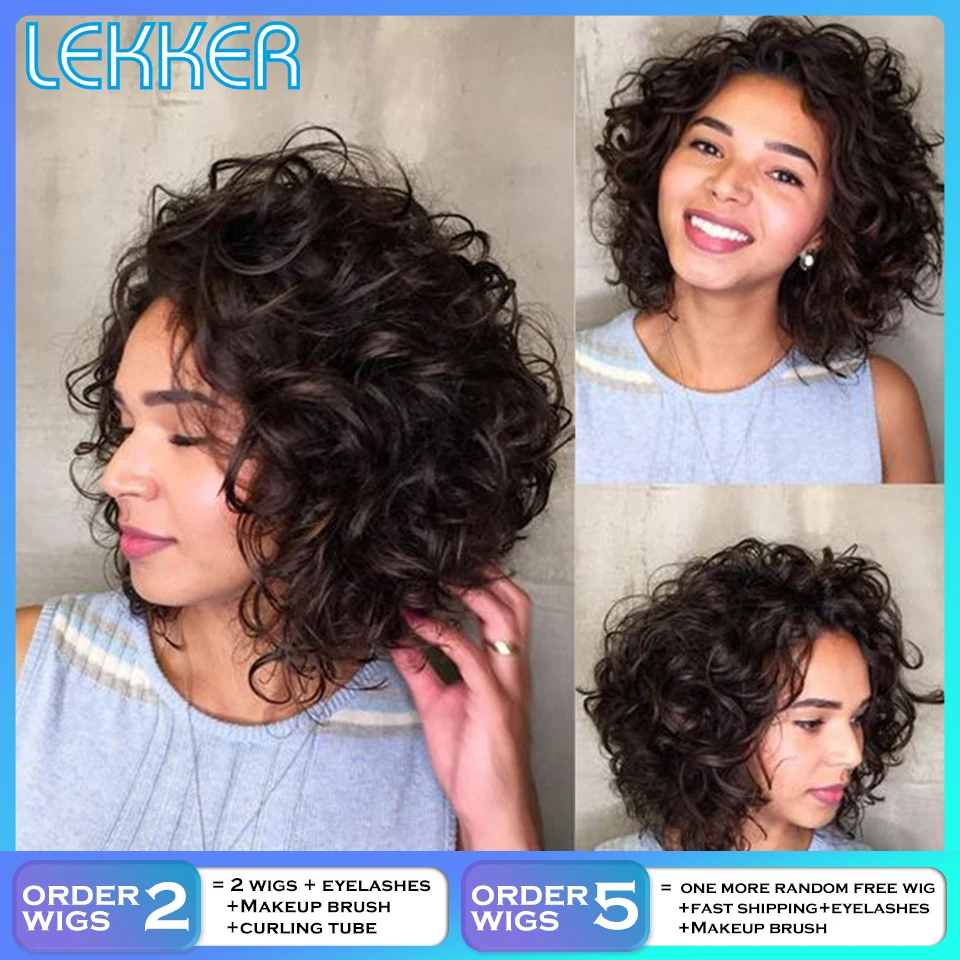 

Lekker Short Afro Kinky Curly Human Hair Natural Wigs for Black Women Bouncy Curl Bob Fluffy Wig Remy Hair Ombre Blonde Full Wig
