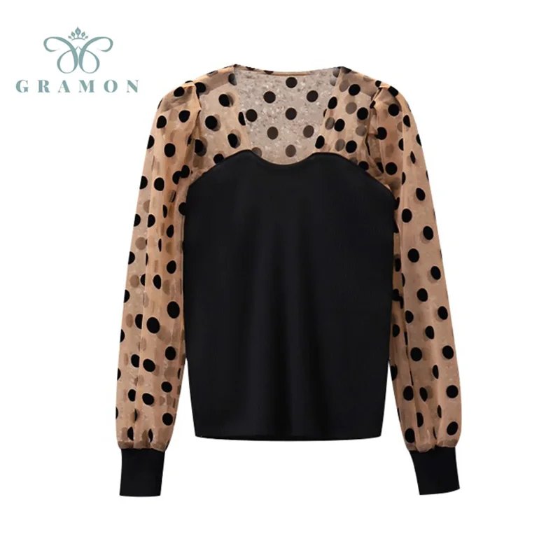 2021 Autumn Women Sweaters Dot Print Splicing Tops Harajuku Loose Oversize Women Pullover V-neck Female Streetwear Plus Size
2021 Autumn Women Sweaters Dot Print Splicing Tops Harajuku Loose Oversize Women Pullover V-neck Female Streetwear Plus Size