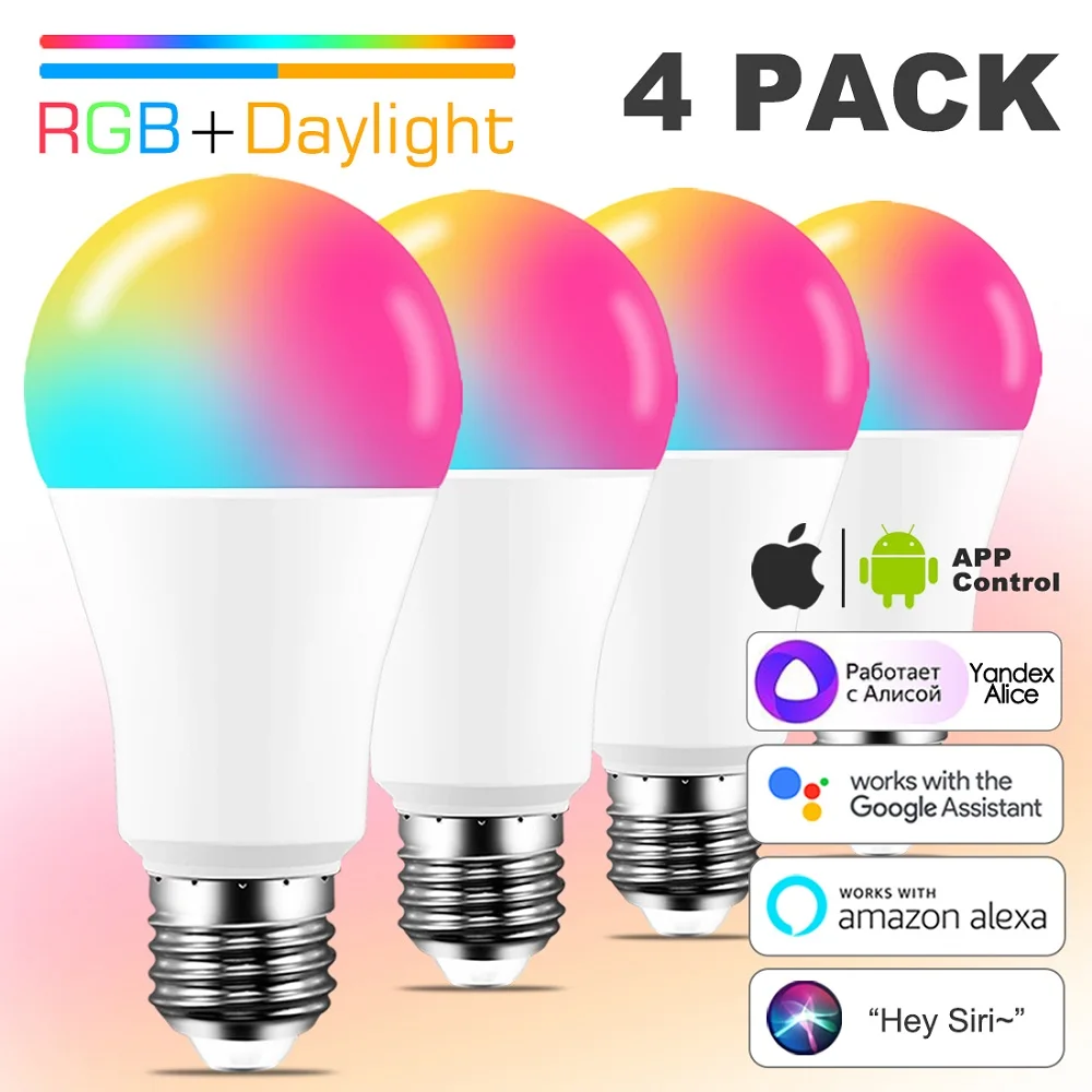 Alexa Google Home Yandex Station Alice Siri Voice Control LED WIFI Smart Light Bulb Dimmable RGB E27 B22 Magic Lamp AC220V 110V
Alexa Google Home Yandex Station Alice Siri Voice Control LED WIFI Smart Light Bulb Dimmable RGB E27 B22 Magic Lamp AC220V 110V