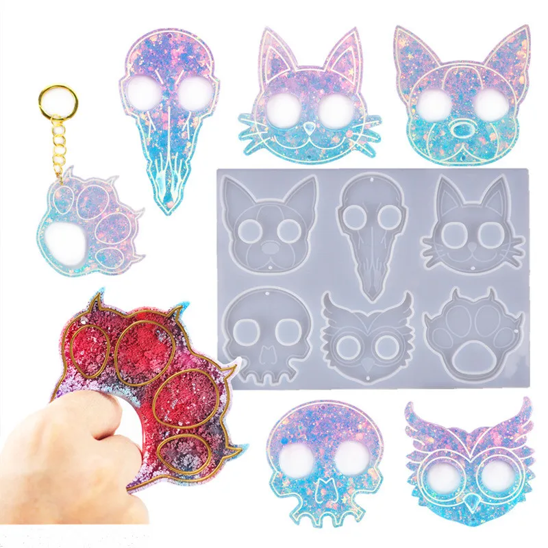 6-cavity Knuckles Keychain Resin Mold Set, Skull, Cat, Paw Print, Raven, Owl, Dog Self-de-fense Silicone Epoxy Casting Mold
6-cavity Knuckles Keychain Resin Mold Set, Skull, Cat, Paw Print, Raven, Owl, Dog Self-de-fense Silicone Epoxy Casting Mold