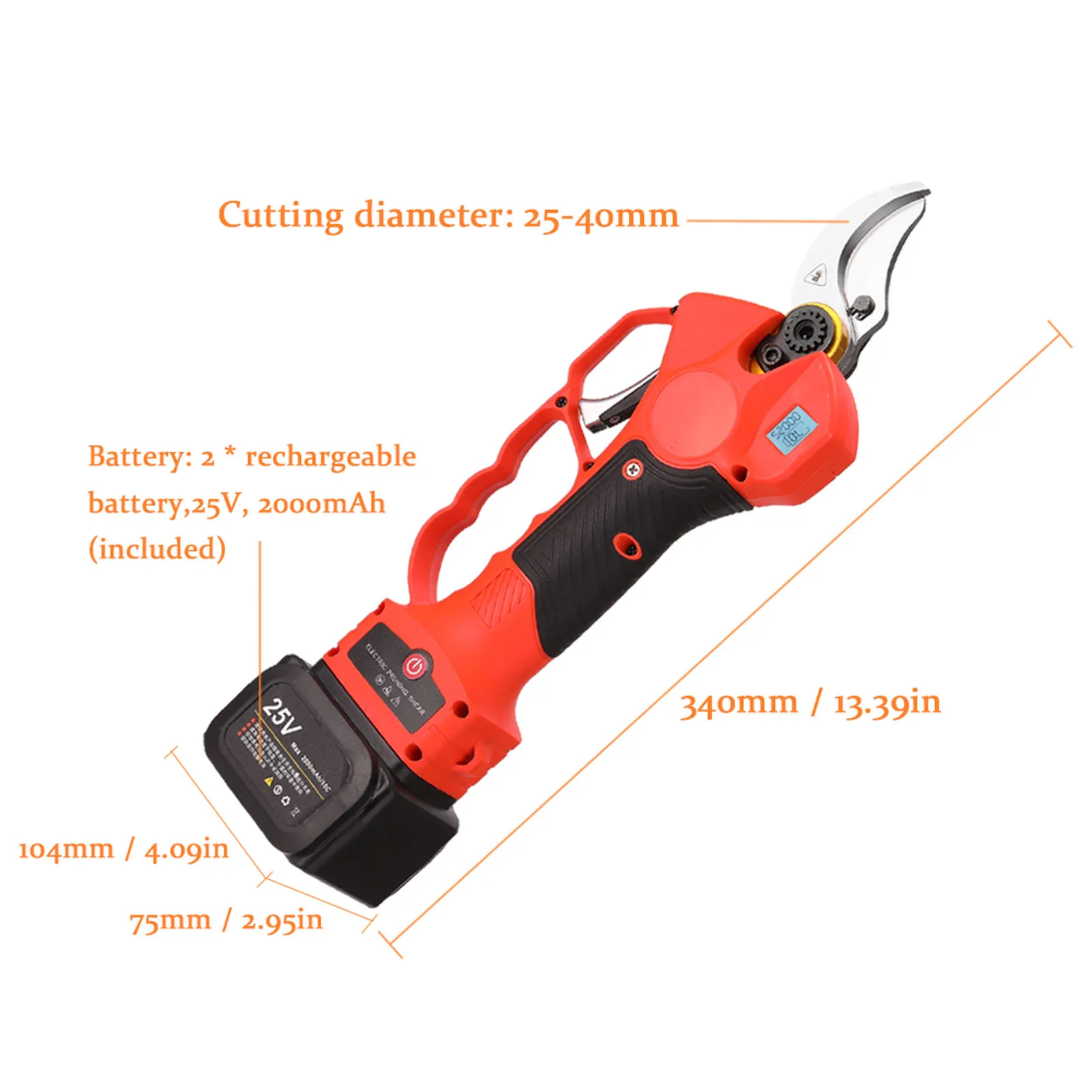 25V 600W Cordless Electric Pruning Shear 25-40mm Wireless Electric Pruner Branch Scissor Tree Bonsai Pruning Branches Cutter
25V 600W Cordless Electric Pruning Shear 25-40mm Wireless Electric Pruner Branch Scissor Tree Bonsai Pruning Branches Cutter