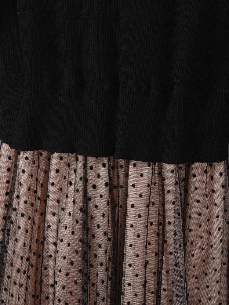 Dress 2021 Sweater Autumn Winter Fashion Style Women V-Neck Polka Dot Print Mesh Patchwork Long Sleeve Pink Black Knitted Dress 
Dress 2021 Sweater Autumn Winter Fashion Style Women V-Neck Polka Dot Print Mesh Patchwork Long Sleeve Pink Black Knitted Dress