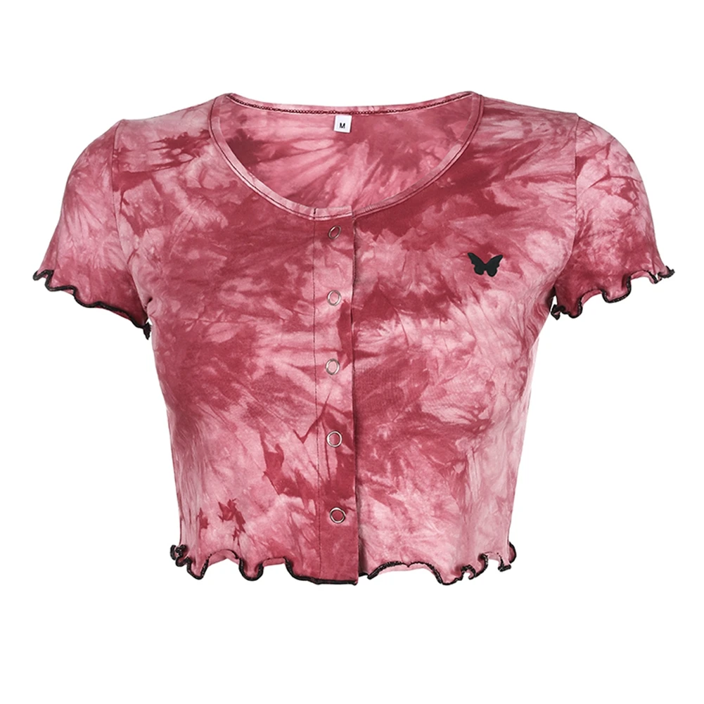 Women Fashion Tie-dye Butterfly Embroidery Top Summer Short Sleeve Round Neck Crop Top
Women Fashion Tie-dye Butterfly Embroidery Top Summer Short Sleeve Round Neck Crop Top