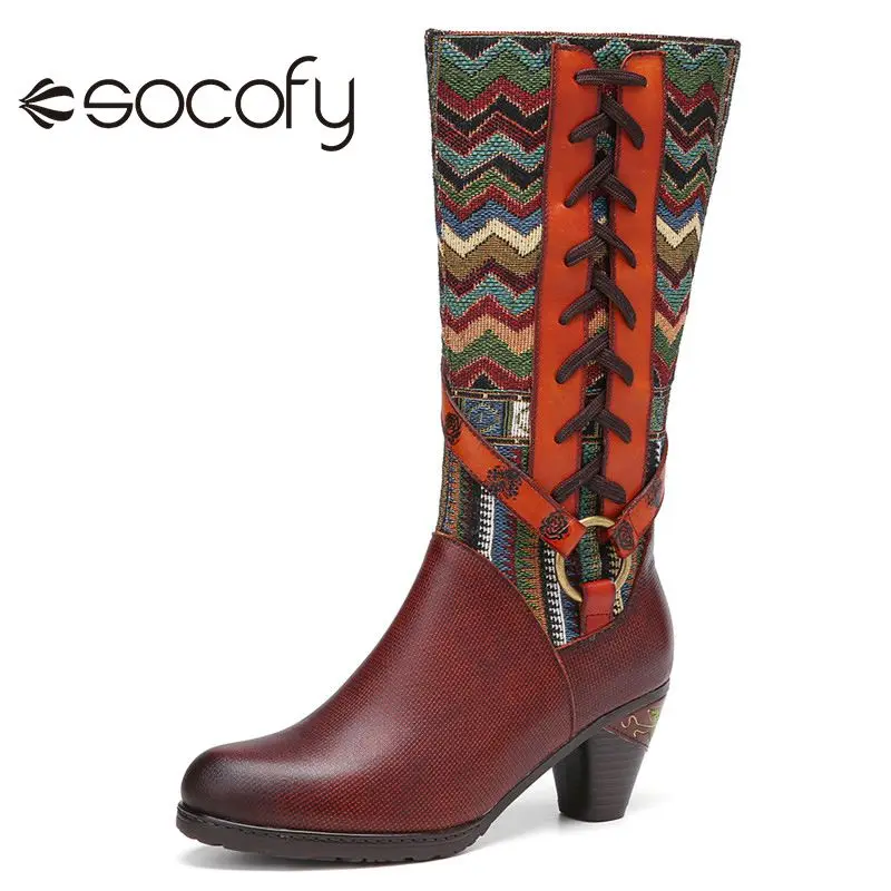 SOCOFY Women Cowhide Leather Boots Mid-calf Embroidery Splicing Boots Ladies Fashion Shoes Casual Outdoor Boots Botas Mujer 2020
SOCOFY Women Cowhide Leather Boots Mid-calf Embroidery Splicing Boots Ladies Fashion Shoes Casual Outdoor Boots Botas Mujer 2020