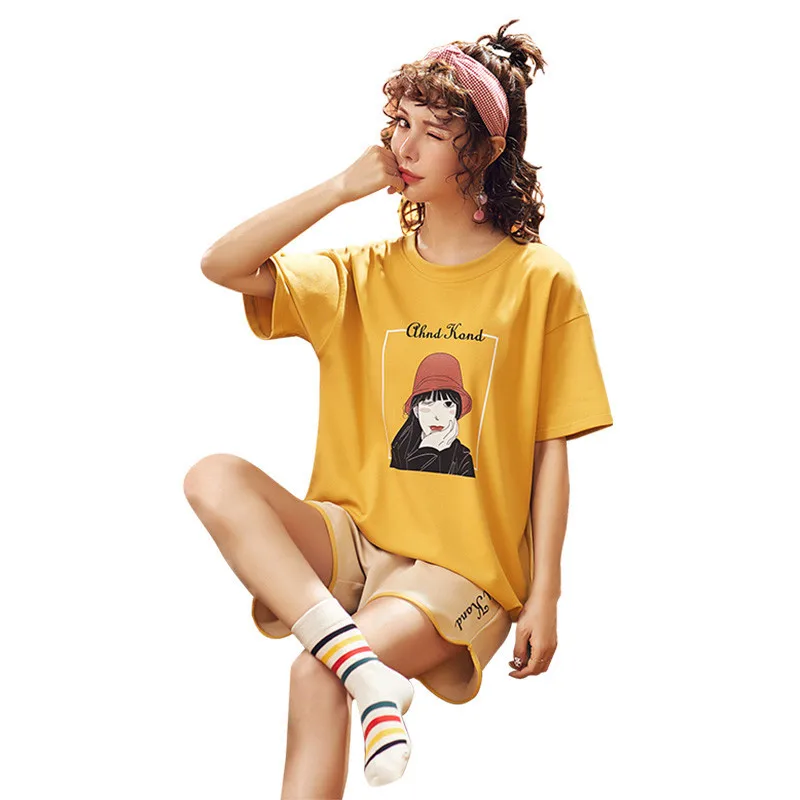 Summer simple Loose Sleepwear Pyjamas Women's Pajamas Cotton Short Sleeve Ladies Pijama Sets Homewear Cute Lounge Wear T-shirt
Summer simple Loose Sleepwear Pyjamas Women's Pajamas Cotton Short Sleeve Ladies Pijama Sets Homewear Cute Lounge Wear T-shirt