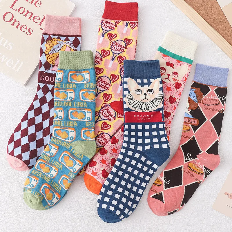 Literary love balloon French cat sweet girl bread oven lattice illustration spring and autumn Japanese style cute woman socks 
Literary love balloon French cat sweet girl bread oven lattice illustration spring and autumn Japanese style cute woman socks