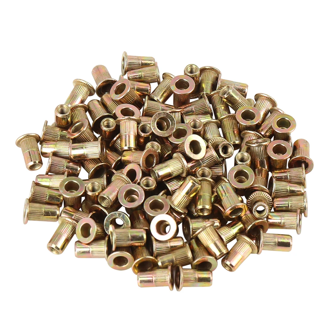 

uxcell 110 Pcs Flat Head Rivet Threaded Insert Nuts Zinc Plated Carbon Steel Bronze Tone for Car