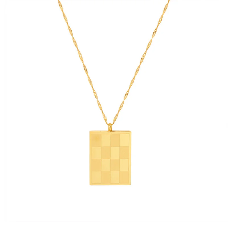 Stainless Steel Chessboard Lattice Pendant Necklace Female Plated Gold Geometric On Neck Women Gothic Style Accessories Jewelry
Stainless Steel Chessboard Lattice Pendant Necklace Female Plated Gold Geometric On Neck Women Gothic Style Accessories Jewelry