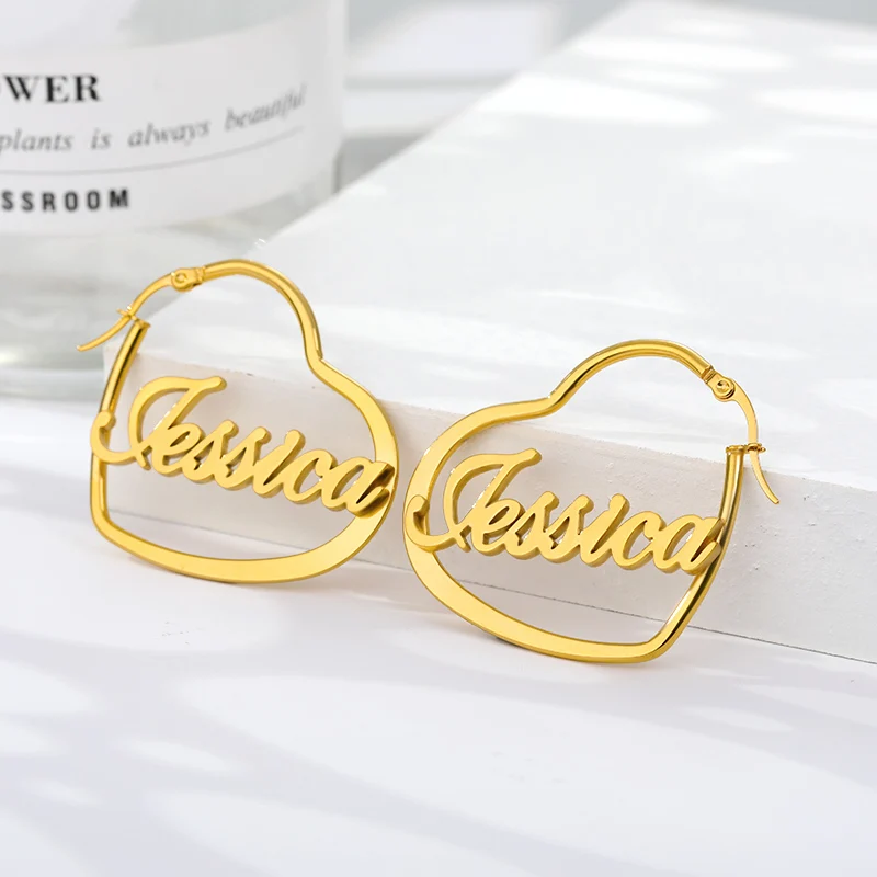 Personalized Name Heart Hoop Earrings For Women Jewelry Stainless Steel Nameplate Love Statement Earrings Customized Gifts
Personalized Name Heart Hoop Earrings For Women Jewelry Stainless Steel Nameplate Love Statement Earrings Customized Gifts