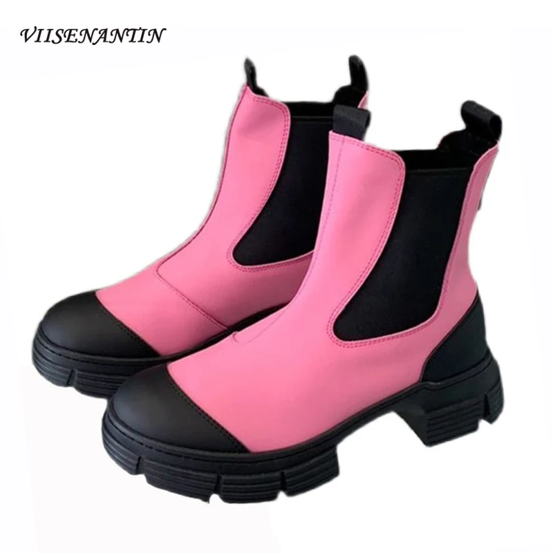 Новые Модные Ботинки Martin на толстой подошве смешанных цветов, повседневные Универсальные ботинки челси из коровьей кожи в британском стиле... 
Новые Модные Ботинки Martin на толстой подошве смешанных цветов, повседневные Универсальные ботинки челси из коровьей кожи в британском стиле...