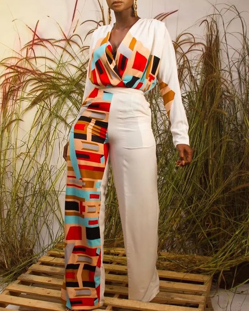 2021 Ladies Fashion Jumpsuit Long Sleeve V-neck Fashion Print Stitching High Waist Skinny Fashion Retro Wide Leg Jumpsuit New
2021 Ladies Fashion Jumpsuit Long Sleeve V-neck Fashion Print Stitching High Waist Skinny Fashion Retro Wide Leg Jumpsuit New